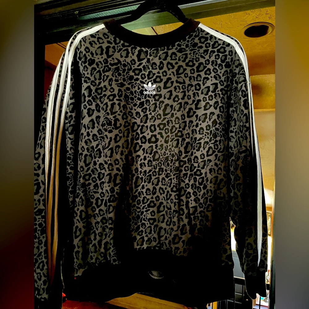 Adidas Black Crewneck Sweater with Leopard Print